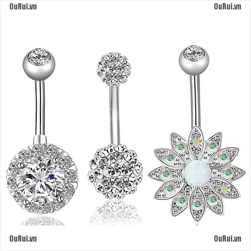 Bộ Khuyên Rốn Bằng Thép Không Gỉ Đính Đá Opal Thời Trang Dành Cho Nữ