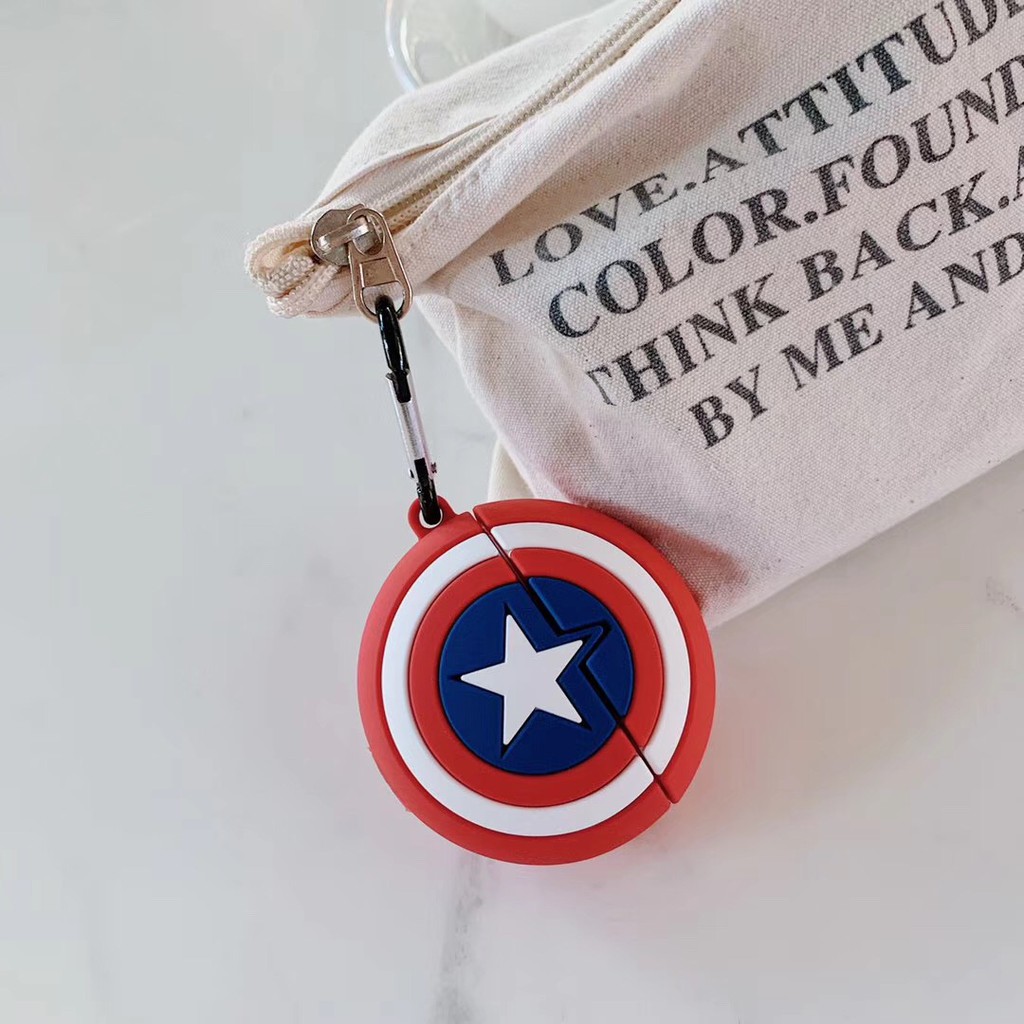 Vỏ Bảo Vệ Hộp Sạc Tai Nghe Airpods 1 / 2 / Pro Hình Khiên Captain America