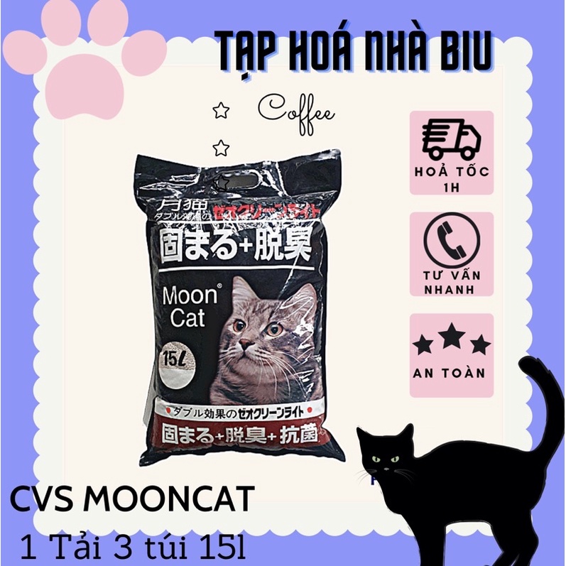 1 tải CVS Mooncat Nhật đen [ Tải 3 túi 15l] Siếu vón, khử mùi tốt