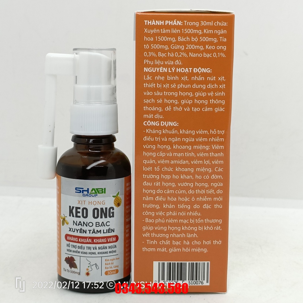 Xịt họng keo ong NANO BẠC Xuyên Tâm Liên chai 30ml