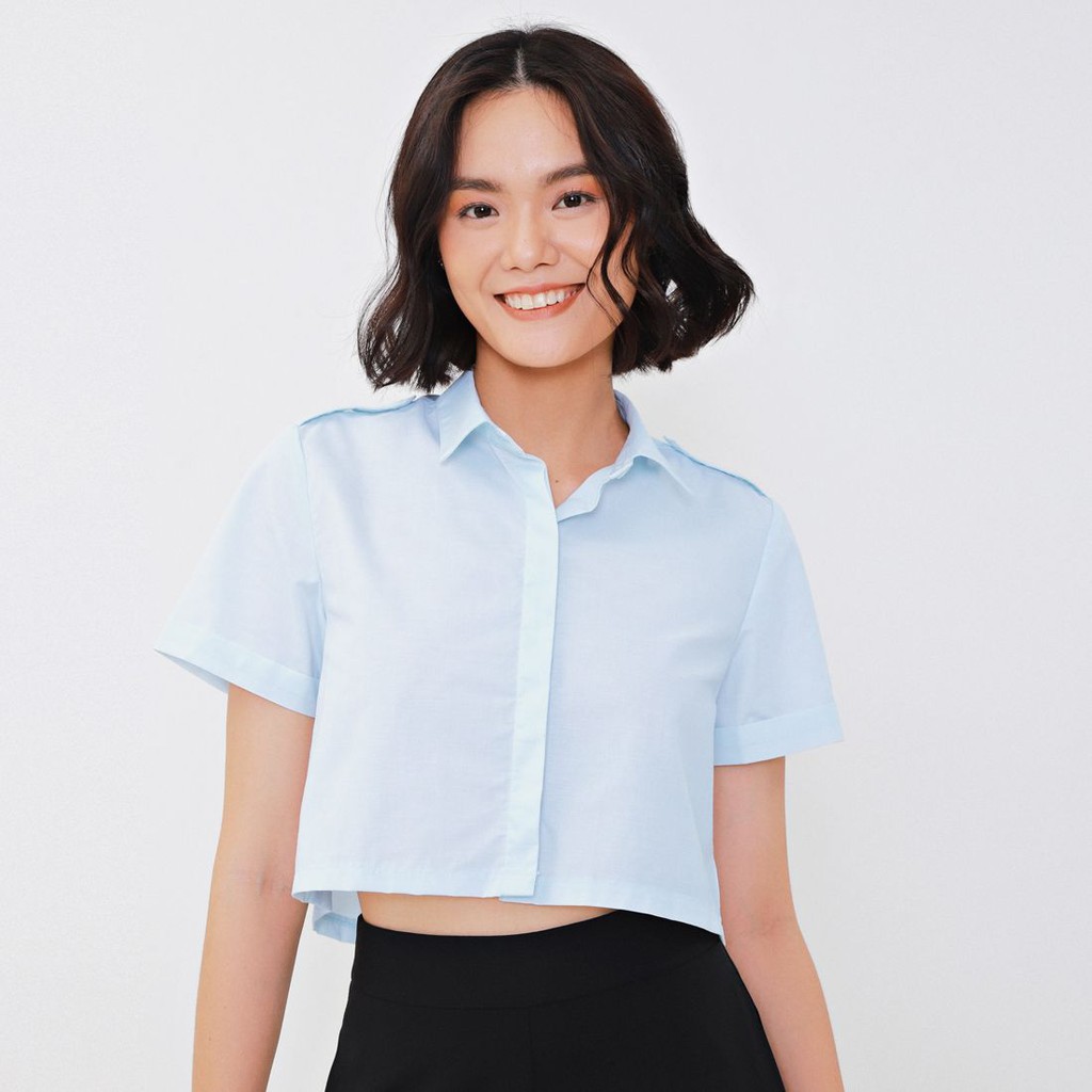 Áo sơmi croptop cầu vai - MARC FASHION