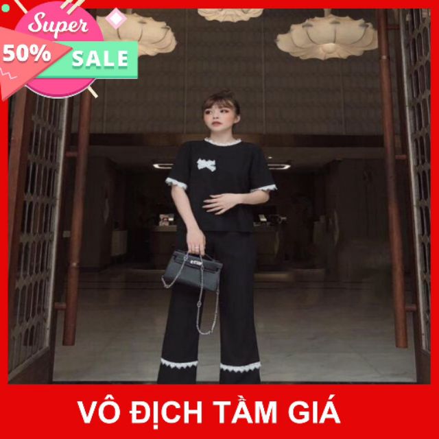 <HOT> sp Set Đồ Bộ Mặc Nhà Phối Ren - Vải Lụa Tuyết Cao Cấp - Vải Dày Dặn - 8 Màu - Form Quần Ống Rộng Sang Chảnh