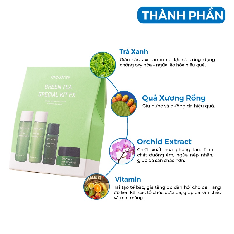 Bộ dưỡng da - Bộ dưỡng ẩm chiết xuất từ lá Trà Xanh Innisfree Hàn Quốc Mẫu Mới [Hàng Auth Hàn Quốc]