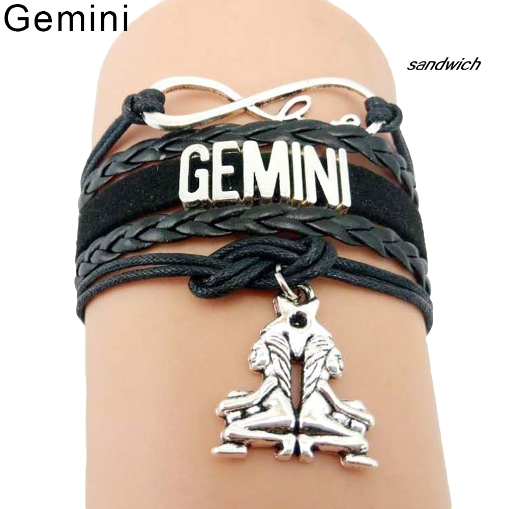 Vòng Tay Da Nhân Tạo Mặt Biểu Tượng 12 Cung Hoàng Đạo Thời Trang