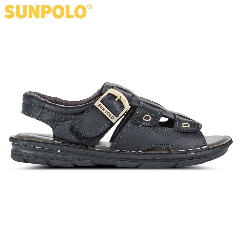 Sandal Nam Da Bò Cao Cấp SUNPOLO Nâu Đen SUSDA22ND