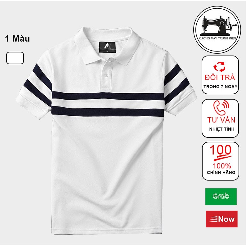 Áo Polo Nam Phối Kẻ Ngang Trước Ngực Chất Cotton Cá Sấu Cao Cấp Thoáng Mát Thấm Hút Mồ Hôi - AC109