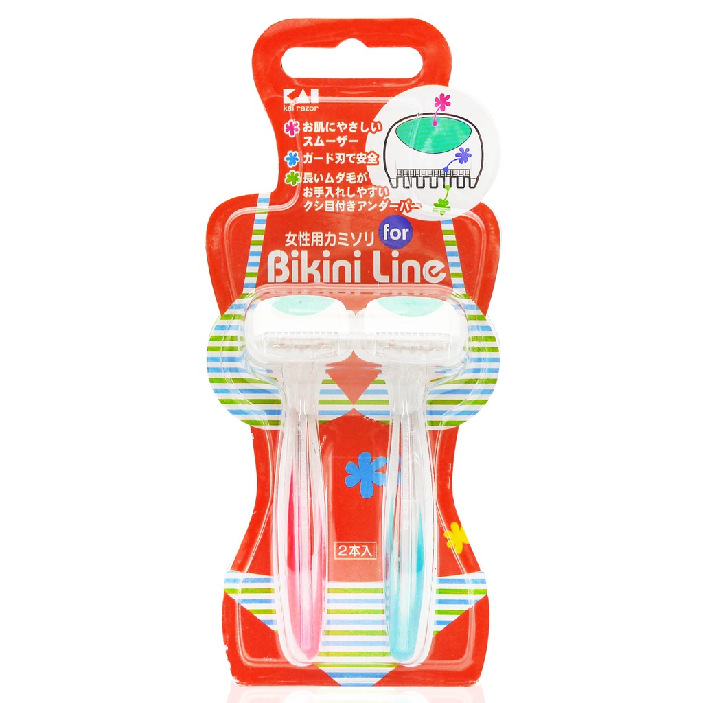 Dao cạo lông vùng kín Bikini Kai Nhật bản set 2 cây cao cấp màu xanh đỏ
