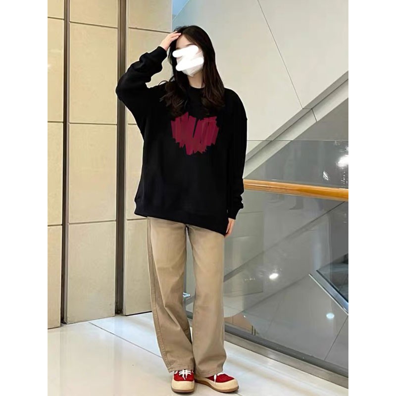 Áo sweater SELVZE tay dài cổ tròn dáng rộng in họa tiết thời trang cho nữ