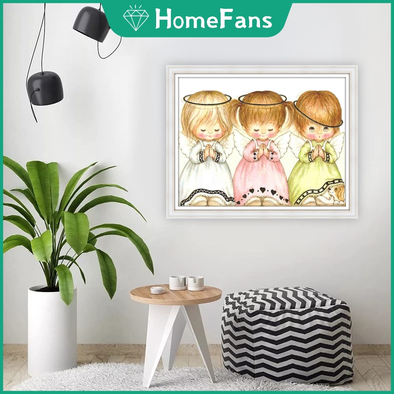 Bộ Tranh Đính Đá 5D Tự Làm Hình Thiên Thần Nhỏ Trang Trí Nhà 50x40cm