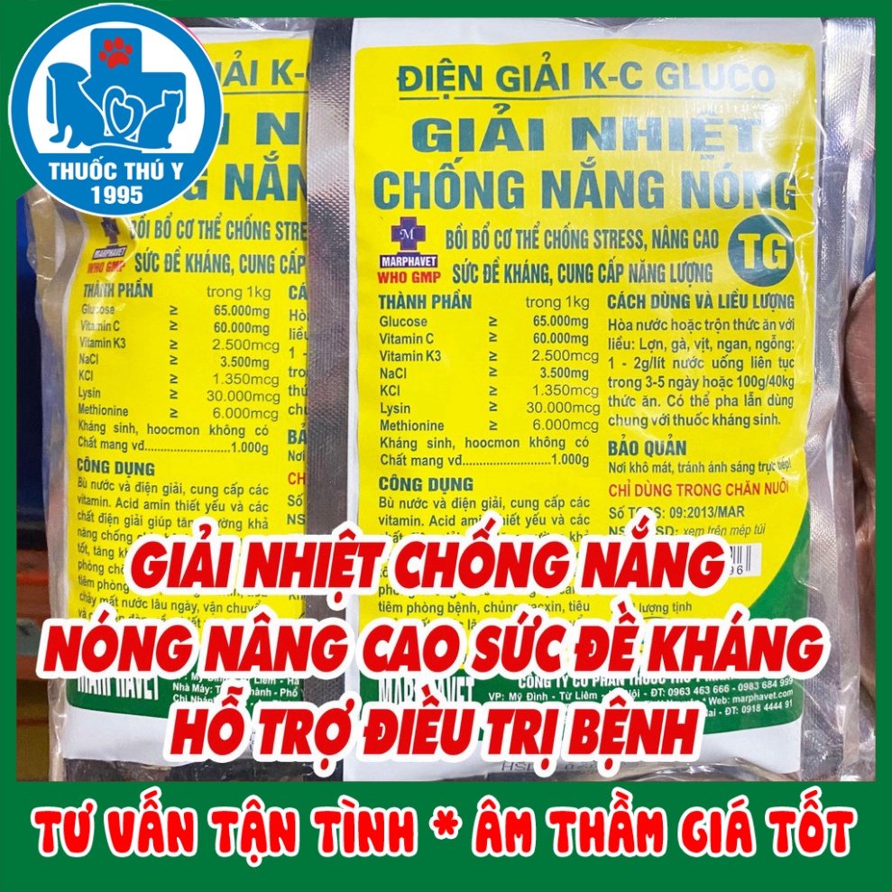 1kg GIẢI NHỆT CHỐNG NẮNG NÓNG ĐIỆN GIẢI K-C GLUCO TG cung cấp chất điện giải, chống nóng gia súc, gia cầm