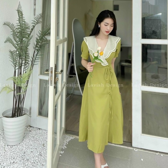 Đầm tiểu thư phối bèo dáng dài cực xinh sang chảnh cho nữ đi chơi dự tiệc