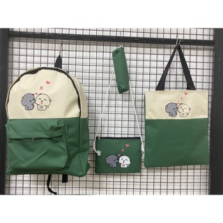 Set 4 món balo vải bố thời trang đi học, đi chơi
