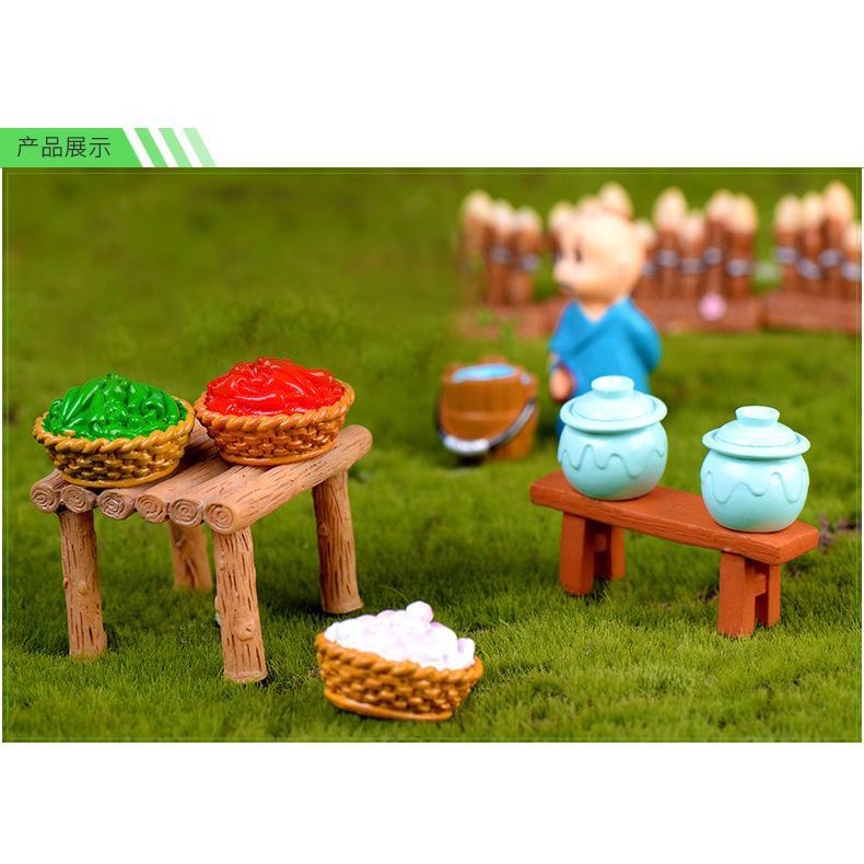 Tiểu cảnh Mô hình gia dụng thôn quê, mô hình trang trí tiểu cảnh, terrarium, cây sen đá