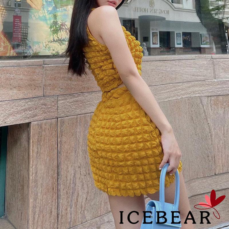 Set Áo Sát Nách Cổ Tròn + Chân Váy Lưng Cao Màu Sắc Trơn Thời Trang Cho Nữ