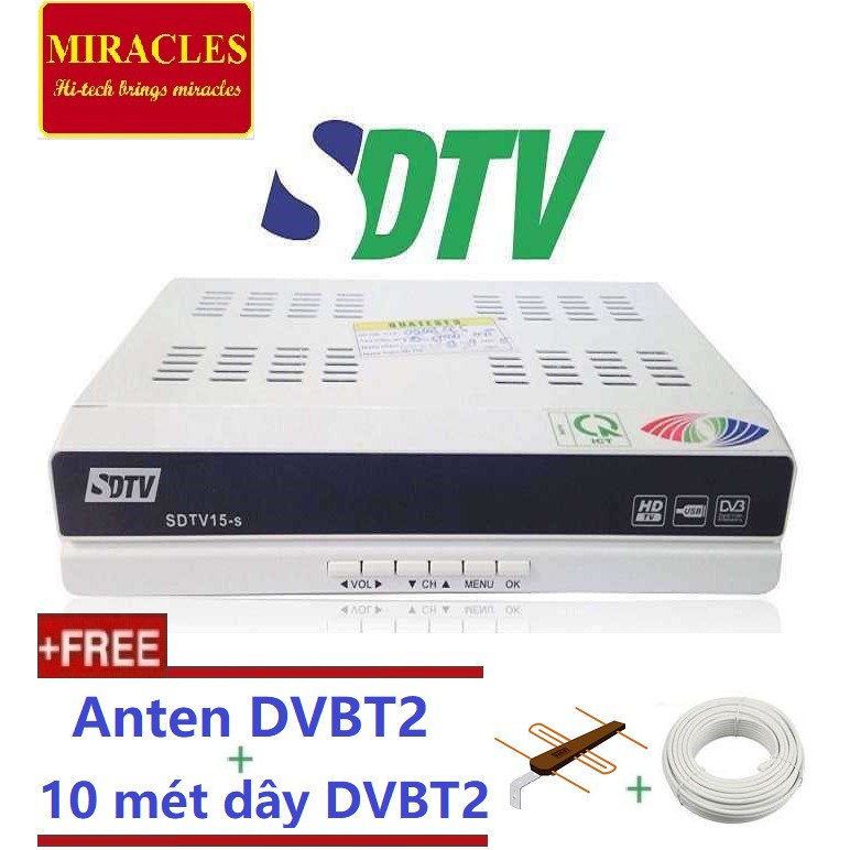 Đầu thu DVB T2 SDTV 17-HD - Tặng Anten DVBT2 và 10 mét dây anten DVBT2