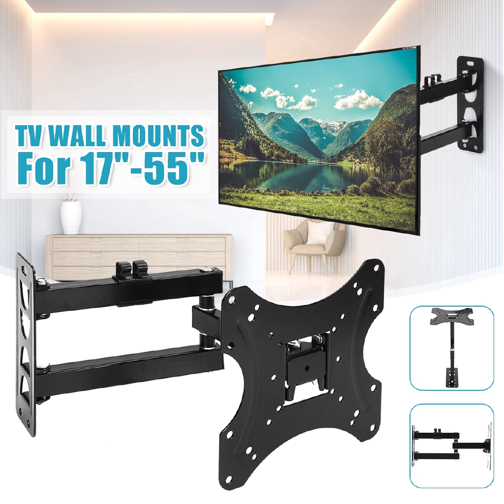 17-55 Inch Retractable 180 Degree Dual Arm Full Motion TV Wall Mount Tilt Swivels Monitor Stand Plasma Bracket