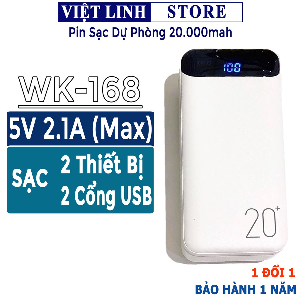 Sạc dự phòng 20000mah Chính Hãng WK 163 Kingkong - Bảo hành 6 tháng - Việt Linh Store