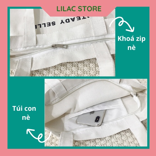 Túi vải Canvas dọc in chữ Steady Seller 2 màu đen trắng