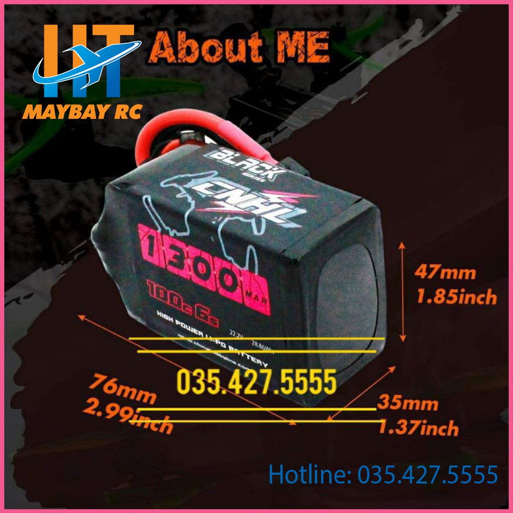 Pin Lipo CNHL Black Series 1300mAh 22.2V 6S 100C For FPV With XT60