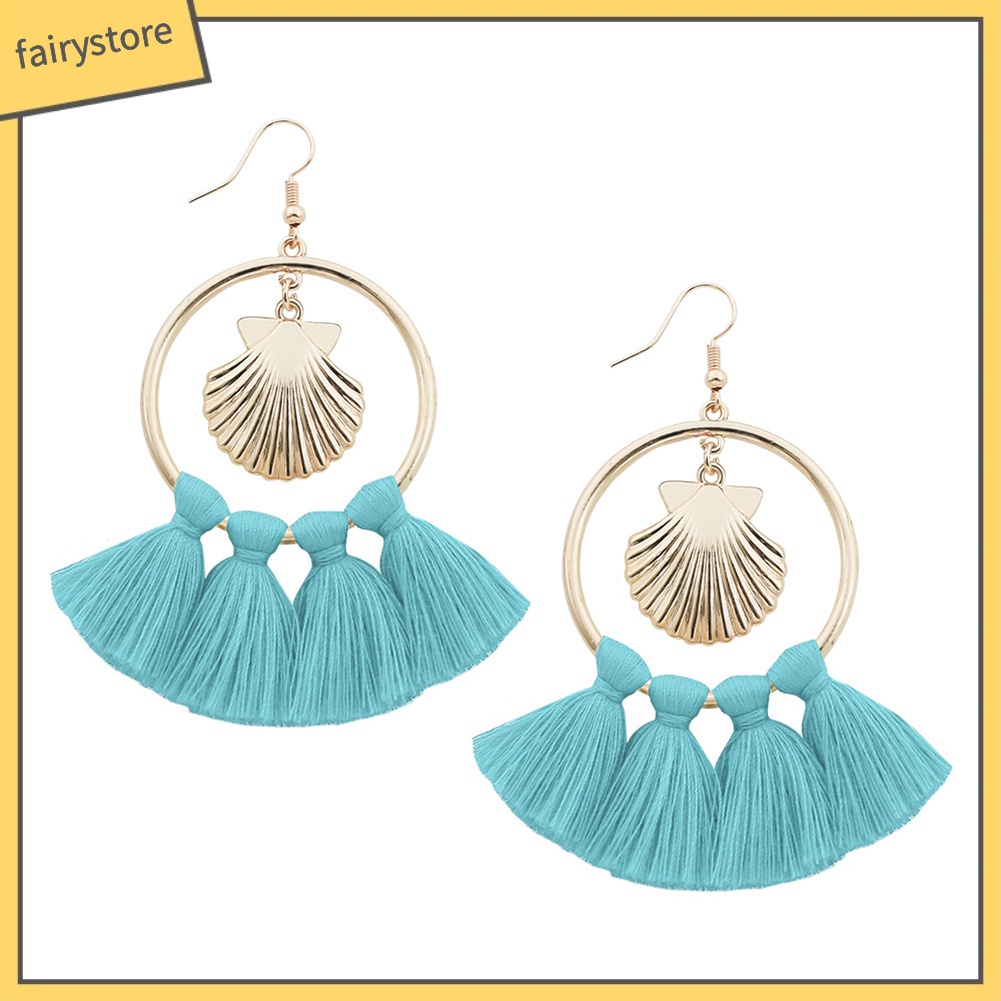 Khuyên Tai Dài Phối Tua Rua Phong Cách Bohemian Thời Trang