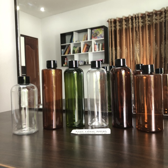 Chai Pet nhựa  200ml/ 250ml đủ màu : Chai Nâu/ Chai xanh rêu/ trong suốt/ Chai trắng vòi nhấn, nắp bật, bóp xịt sương