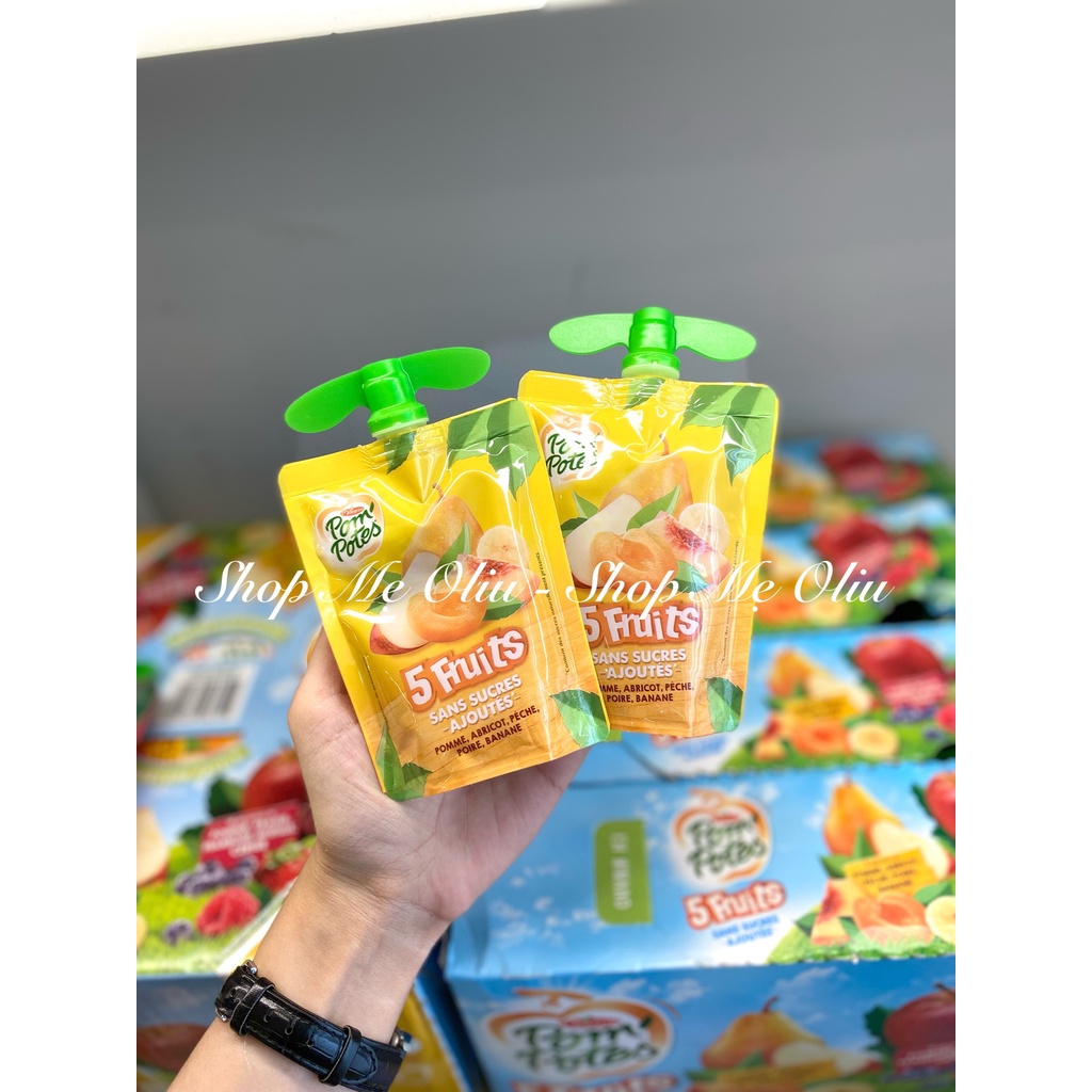 [HÀNG AIR-ĐỦ BILL] Sinh tố trái cây / Trái cây nghiền Materne Pom'Potes Pháp cho bé 6M+,người lớn,ko thêm đường 90g