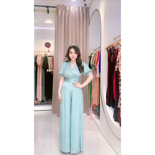 Jumpsuit dài xẻ ống cổ V tay bồng (Bên trong lót quần) - Mã hàng : SJ876