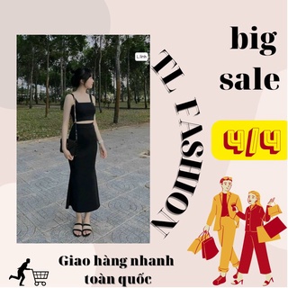 Chân váy đuôi cá dài, chất Umi zip co giãn