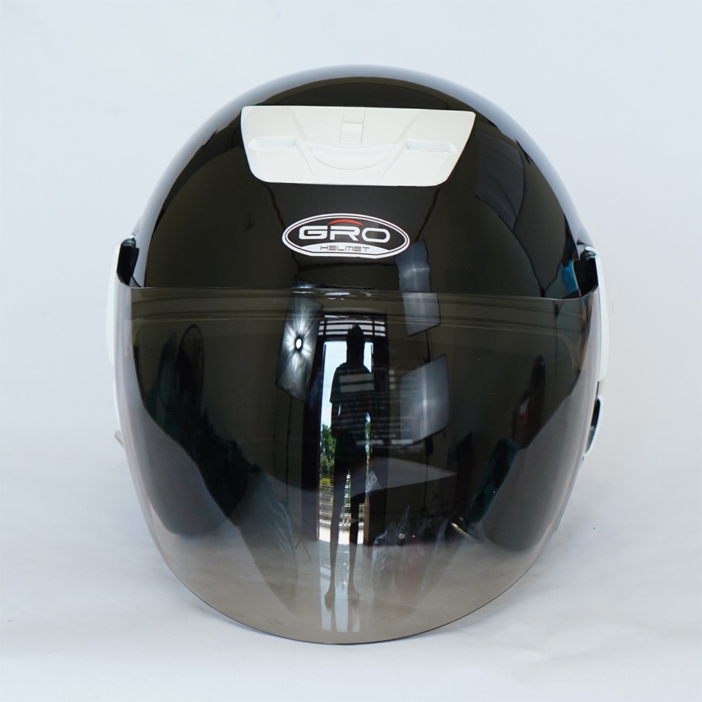 Mũ bảo hiểm cả đầu Gro T318 V2 có kính, nhựa ABS bền đẹp chắc chắn, mút xốp dày dặn thoáng khí - màu đen bóng