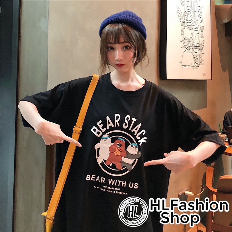 Áo thun tay lỡ form rộng BEAR STACK 3 CON GẤU, áo phông form rộng size HLFashion