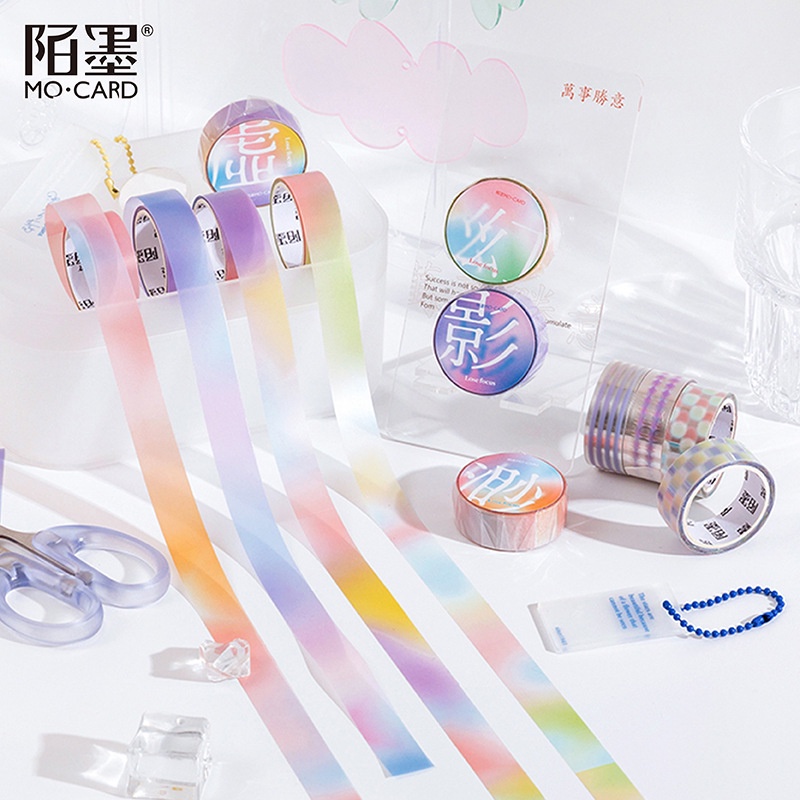 Cuộn băng dính trang trí washi tape sắc màu PET chống thấm