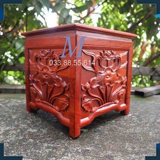 Nhất sơn hoa sen đục nền gỗ hương 3 cỡ mặt vuông