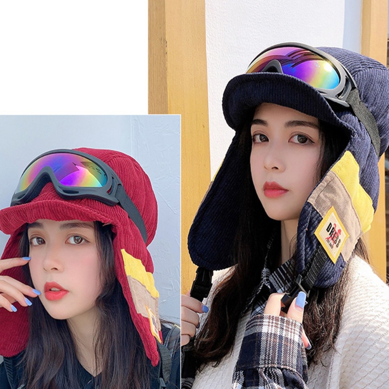 Han Mũ Trùm Đầu Mùa Đông Bằng Nhung Ấm Áp Có Kính Có Thể Tháo Rời Chống Gió Khối Màu Tuyết Sk