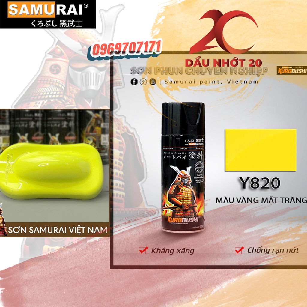 Sơn xịt SAMURAI Y820 - màu Vàng Mặt Trăng (cần sơn trên nền màu trắng) (400ml)