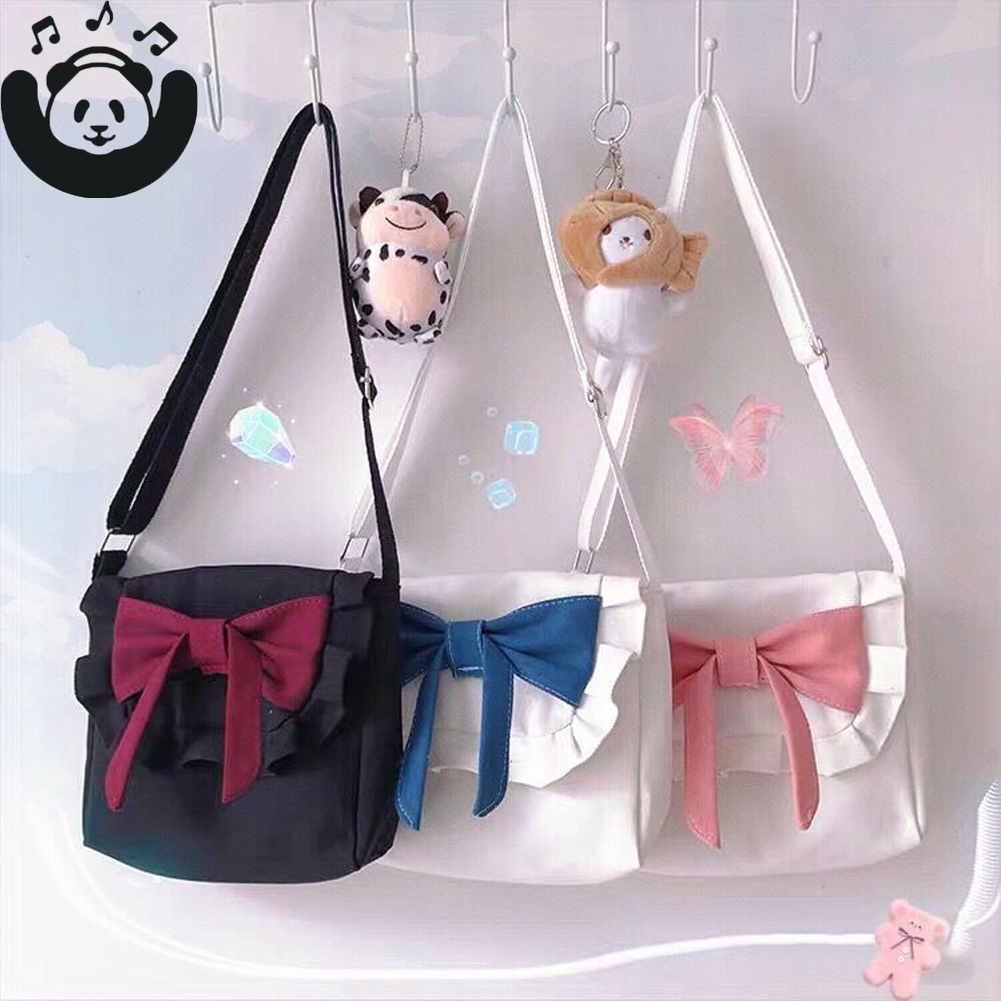 Túi Đeo Chéo Canvas Đính Nơ Phong Cách Retro Cho Nữ