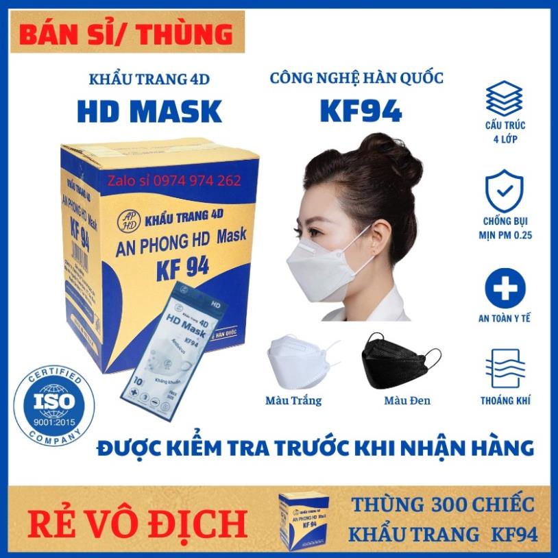 Khẩu trang KF94, Khẩu trang 4D HD MASK AN PHONG thùng 300 chiếc sản xuất theo công nghệ hàn quốc kháng khuẩn an toàn