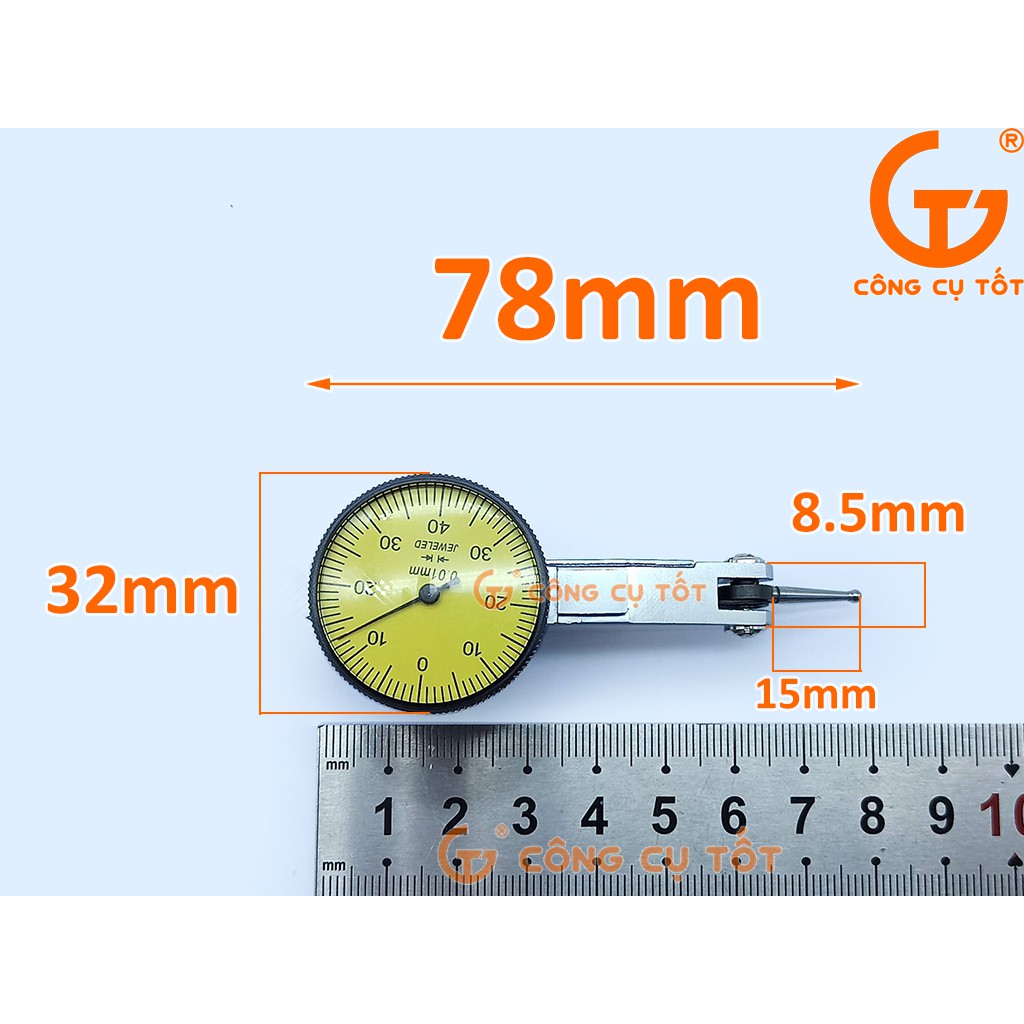 Đồng hồ so cơ khí chân gập 0-0.8mm độ chia 0.01mm mặt Φ32mm