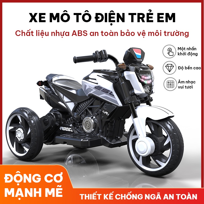 Xe mô tô điện trẻ em động cơ mạnh mẽ di chuyển trên nhiều địa hình khác nhau dung lượng bình điện lớn chất liệu nhựa bền