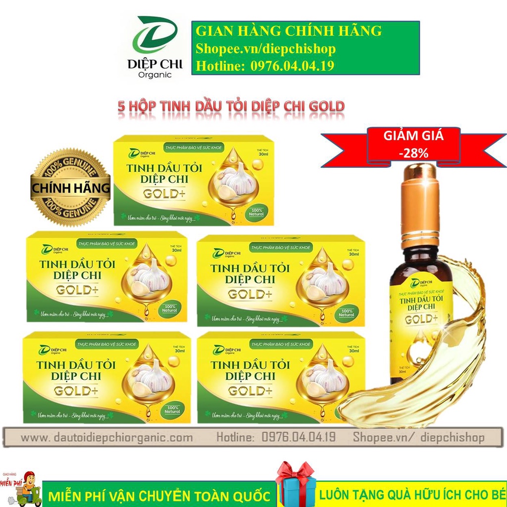 TINH DẦU TỎI DIỆP CHI GOLD - GIÁ SỈ  - 5 CHAI / 30ML/ 900 GIỌT /CHAI - QUÀ TẶNG KHUYẾN MÃI