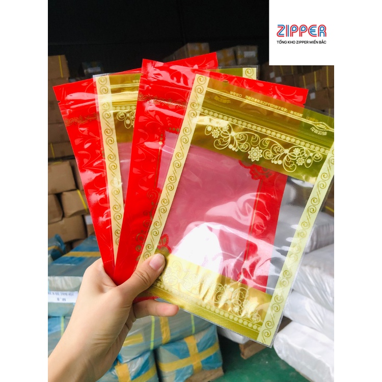 1KG Túi zip đáy đứng in bông hoa vàng/đỏ đựng đồ ăn vặt