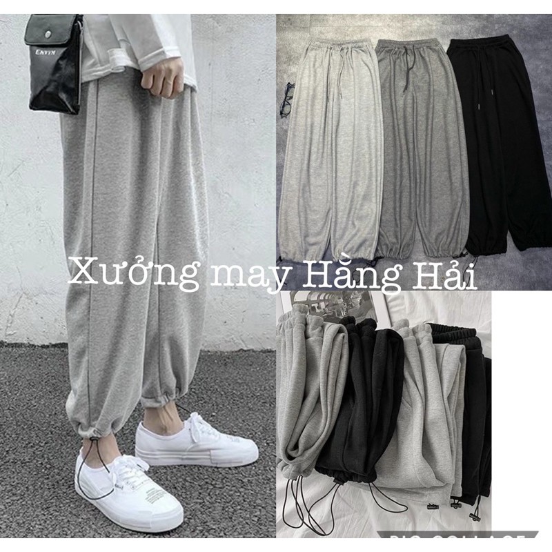 Quần jogger nỉ ulzzang dáng xuông ,Quần nỉ trơn basic ống thụng dây rút nam nữ form rộng unisex