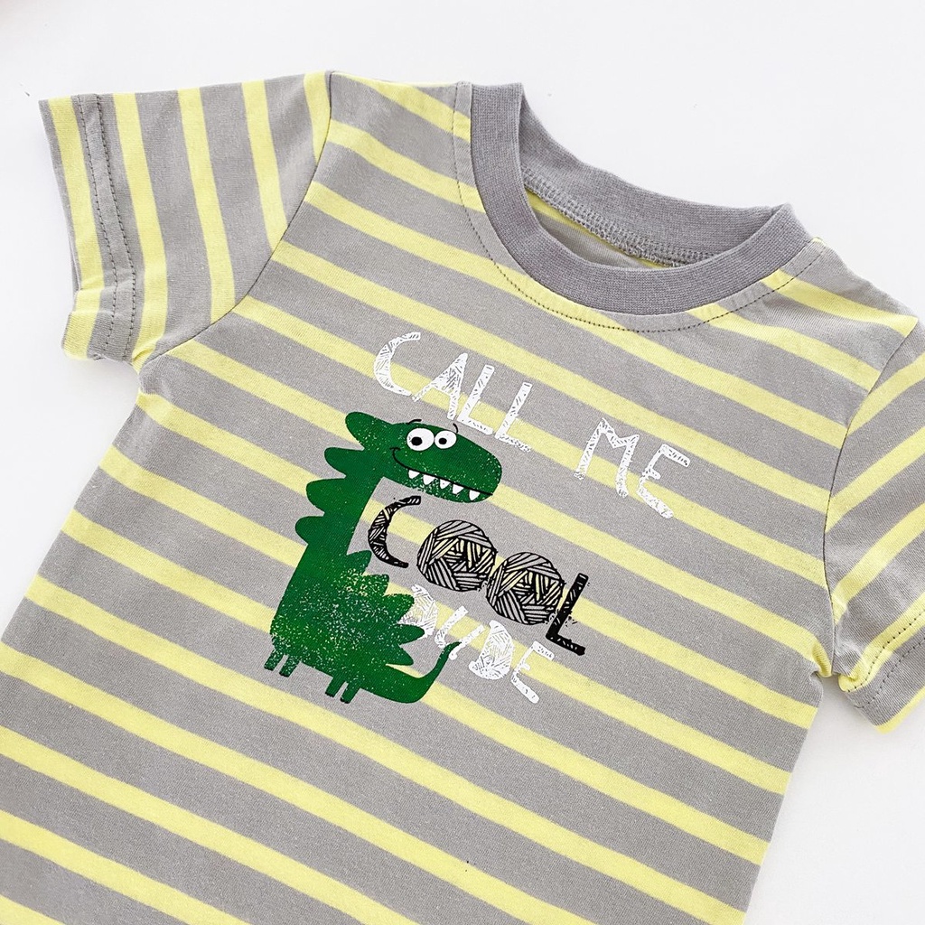 Sanlutoz Bộ Áo Liền Quần Vải Cotton Tay Ngắn Họa Tiết Kẻ Sọc In Hình Thú Dễ Thương