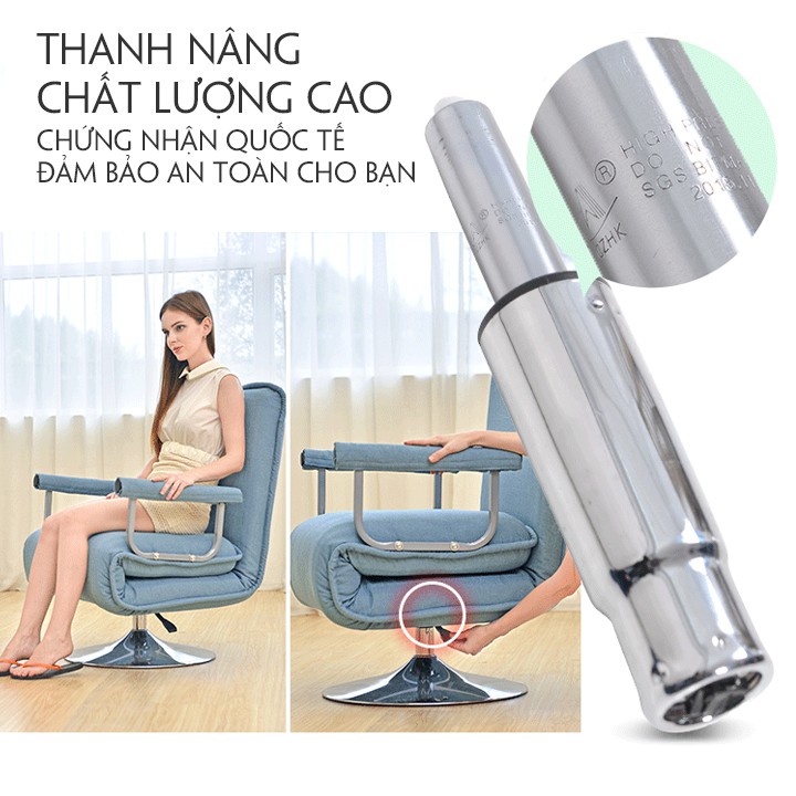 Sofa giường đơn khung thép nâng hạ, xoay tròn 360 độ, 5 cấp độ ngả, đệm dày êm ái tặng kèm 1 gối M007