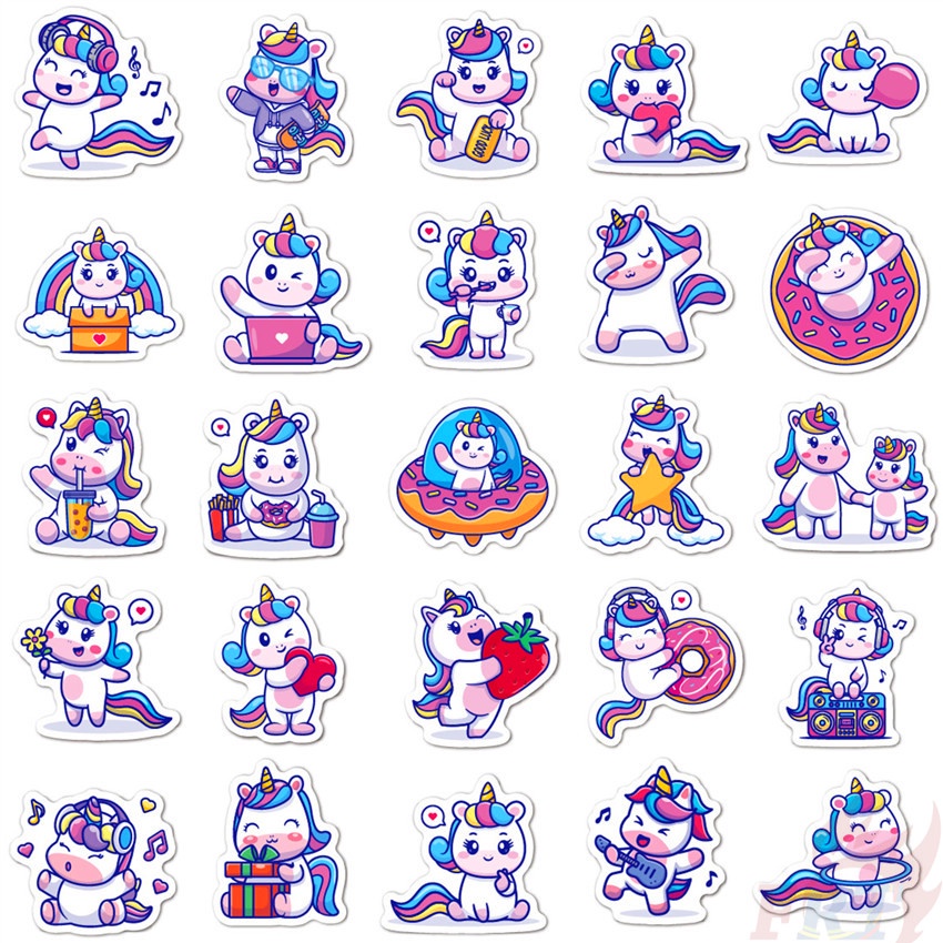 ❉ Q Kawaii Unicorns Series 01 Mini Stickers ❉ Bộ 50 Sticker Họa Tiết Doodle Hợp Thời Trang