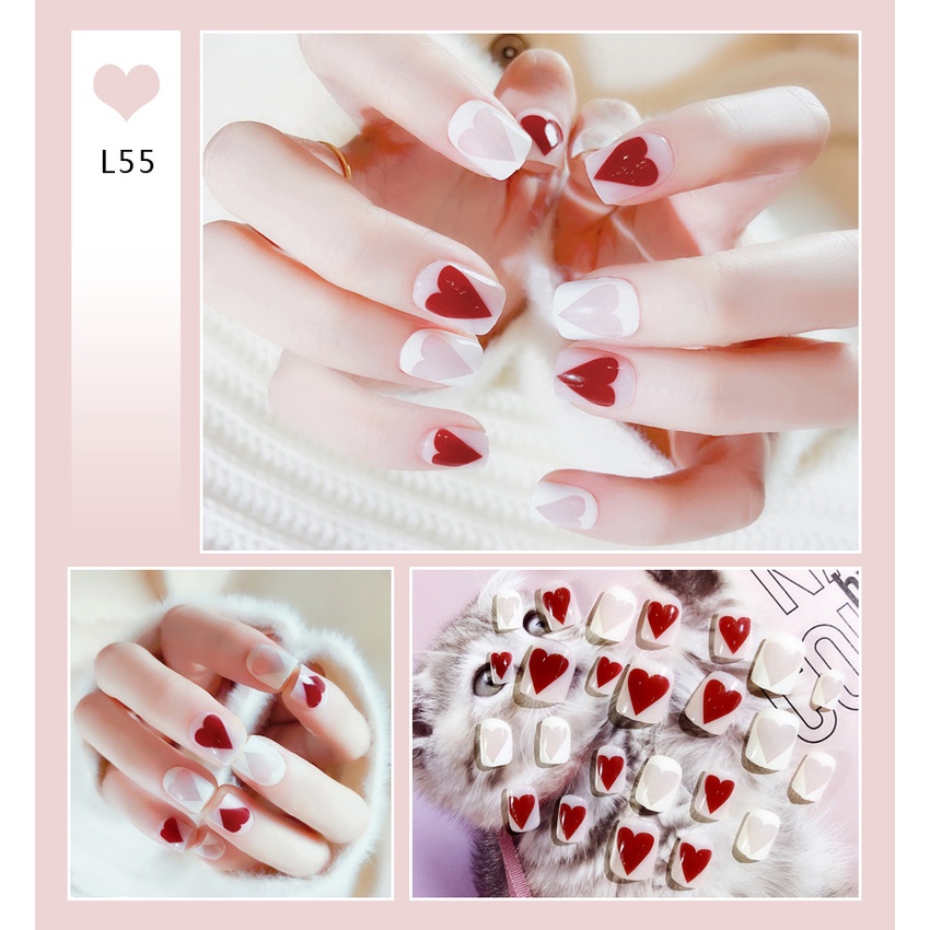 L55 [SALE 10K 20K 30K] Bộ Móng Giả 24 Chiếc Đủ Size - Sẵn Keo Và Dụng Cụ
