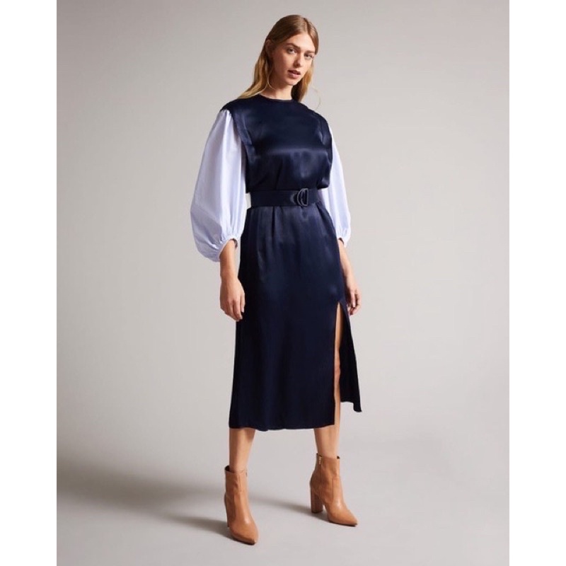 Đầm Ted baker phối lụa kèm dây thắt eo