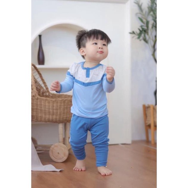 Bộ dài tay bé trai vải bamboo mỏng mát mặc hè thu, điều hoà bon99