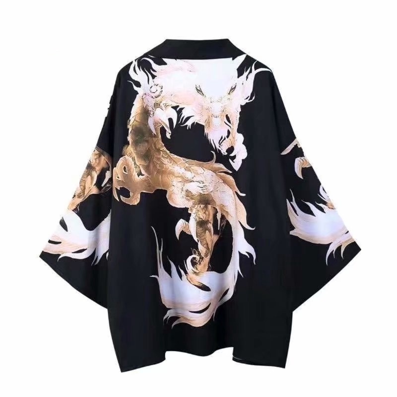 Áo Khoác Kimono Tay 3 / 4 Họa Tiết Rồng Phong Cách Trung Hoa