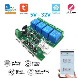 Bo Mạch Công Tắc 4 Cổng 5V - 32V Wifi Zigbee Và RF Tuya ZJY04 (Hỗ trợ HomeAssistant) Zigbee2MQTT Hass Cửa Cuốn