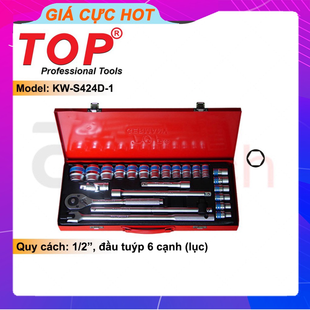 Bộ Tuýp 24 Chi Tiết Đức ( Lục ) Hệ Mét TOP - KW-S424D-1